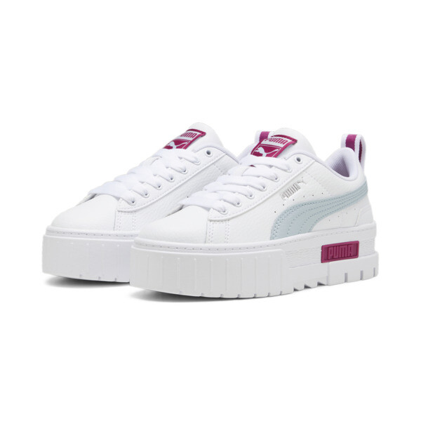 Mayze Leather Youth Trainers, PUMA White-Frosted Dew, large-ZAF