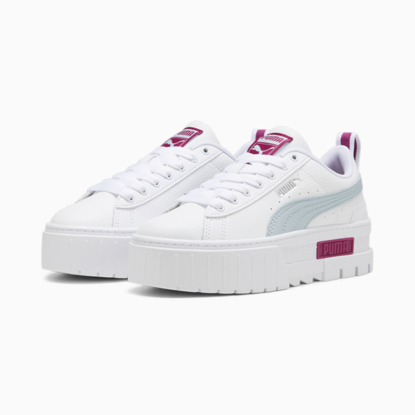 Mayze Leather Youth Trainers, PUMA White-Frosted Dew, large-ZAF