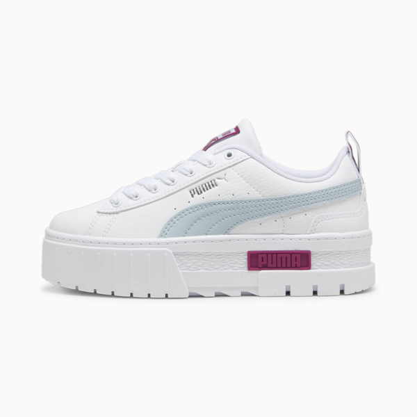 Mayze Leather Youth Trainers, PUMA White-Frosted Dew, large-ZAF