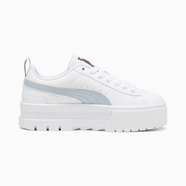 Mayze Leather Youth Trainers, PUMA White-Frosted Dew, large-ZAF