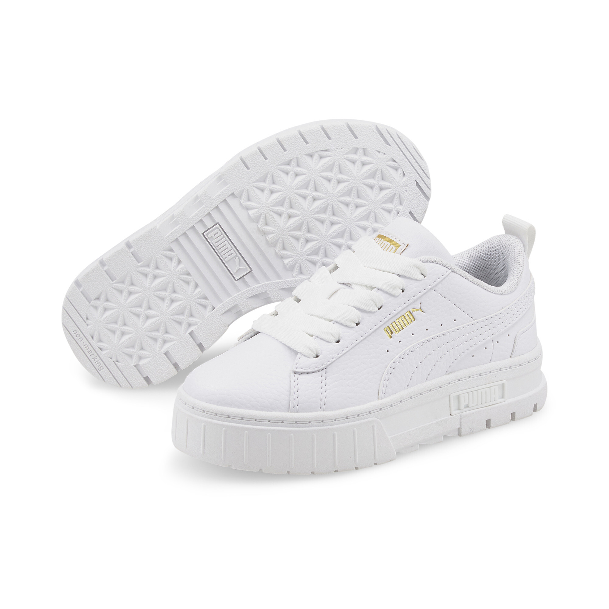 Puma Mayze Kids' Trainers, White, Size 34.5, Shoes