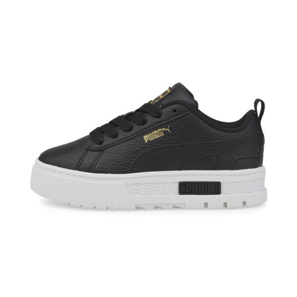 Zapatillas Mayze infantiles de cuero, Puma Black-Puma Team Gold, large-ARG