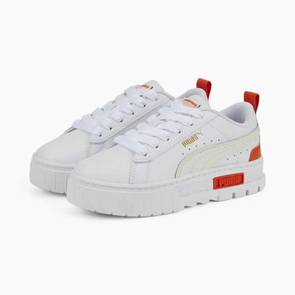Zapatillas Mayze infantiles de cuero, Puma White-Vaporous Gray, large-ARG
