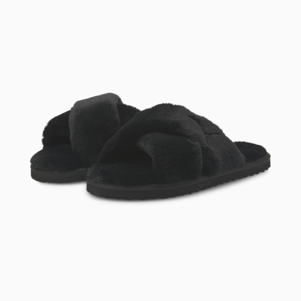 Fluff X Strap Slide Women, Puma Black-Puma White, large-ZAF