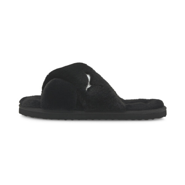 Puma slides black fluffy hot sale