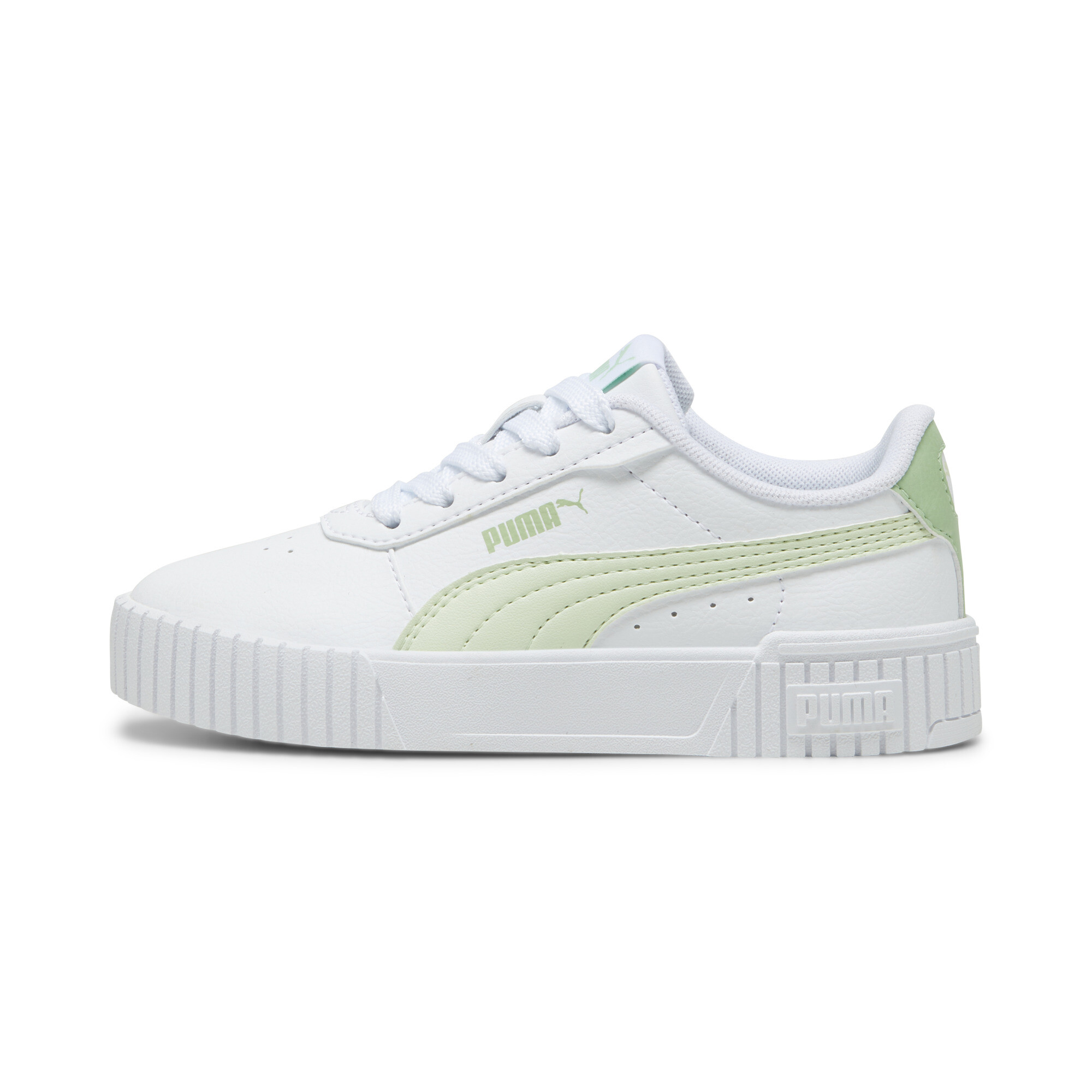 Puma Carina 2.0 Sneakers Kinder Schuhe | Mit Plain | White/Green Illusion/Pure Green | Größe: 32.5