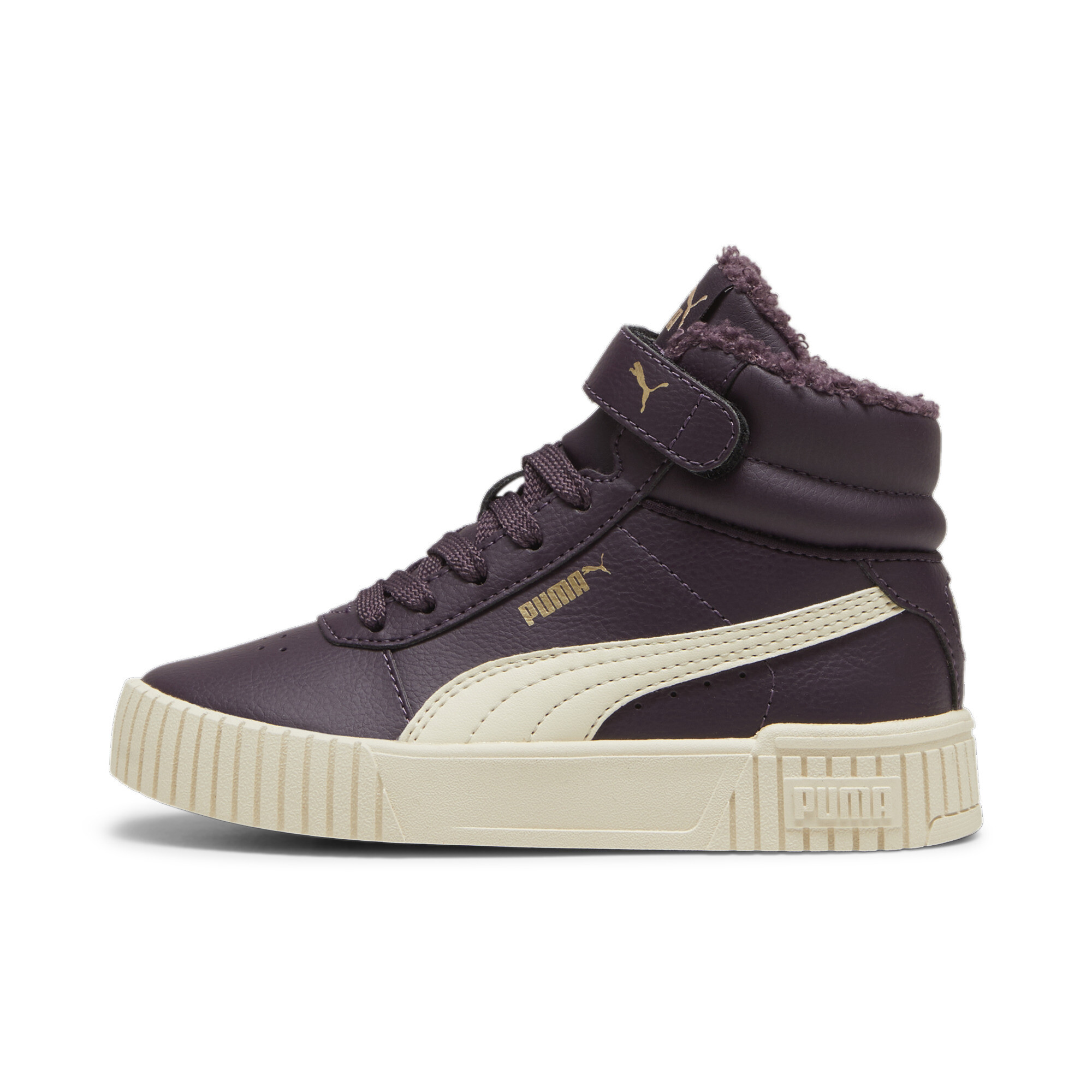 Puma Carina 2.0 Mid Winter Sneakers Kinder Schuhe | Mit Plain | Midnight Plum/Alpine Snow/Gold | Größe: 28