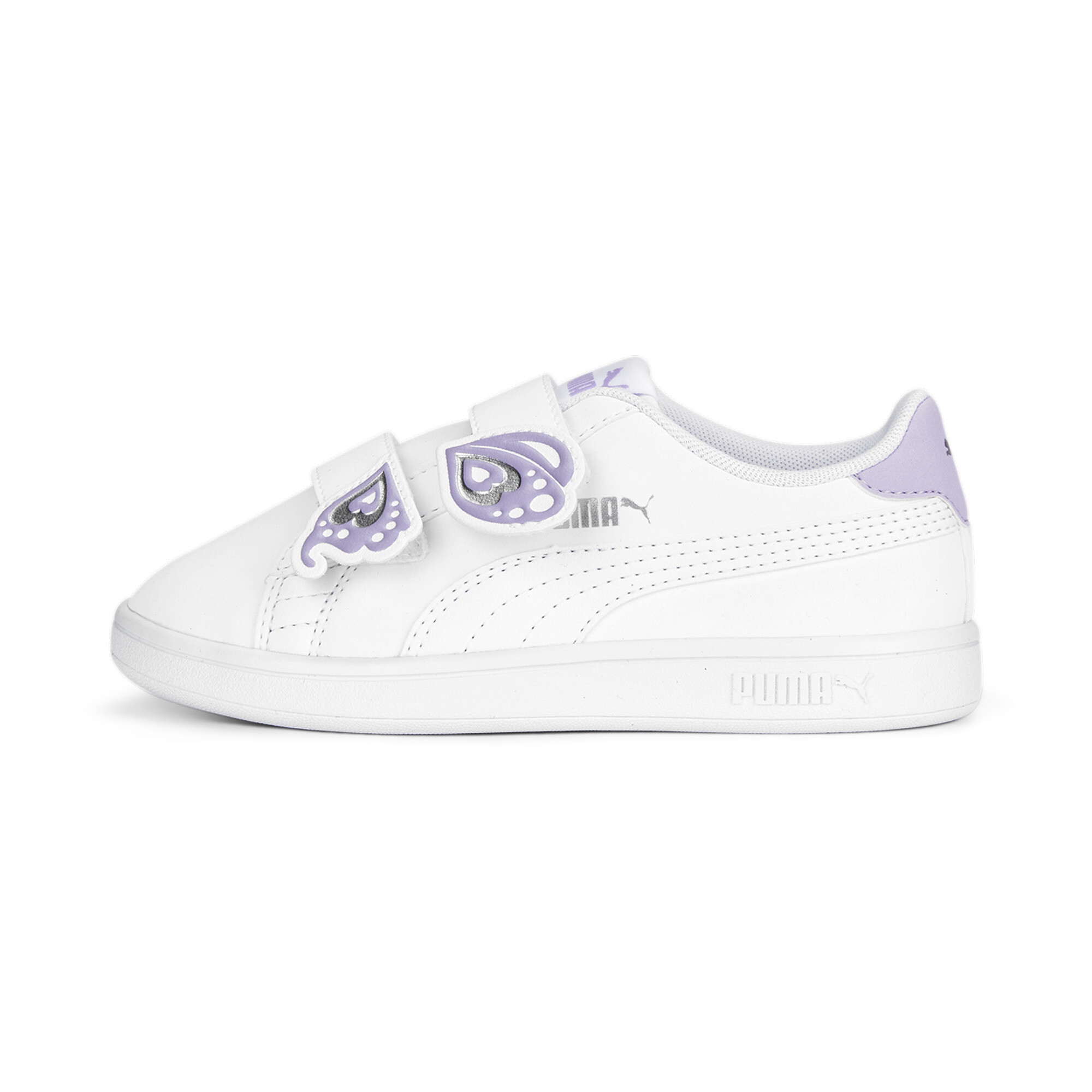 Puma Smash v2 Butterfly AC Sneakers Kinder Schuhe | Mit Print | White/Vivid Violet/Silver | Größe: 34