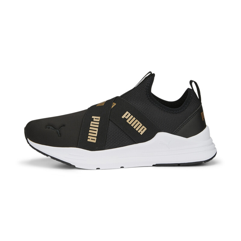 

Women's PUMA Wired Run Slip On Metallics Sneakers, Black/gold