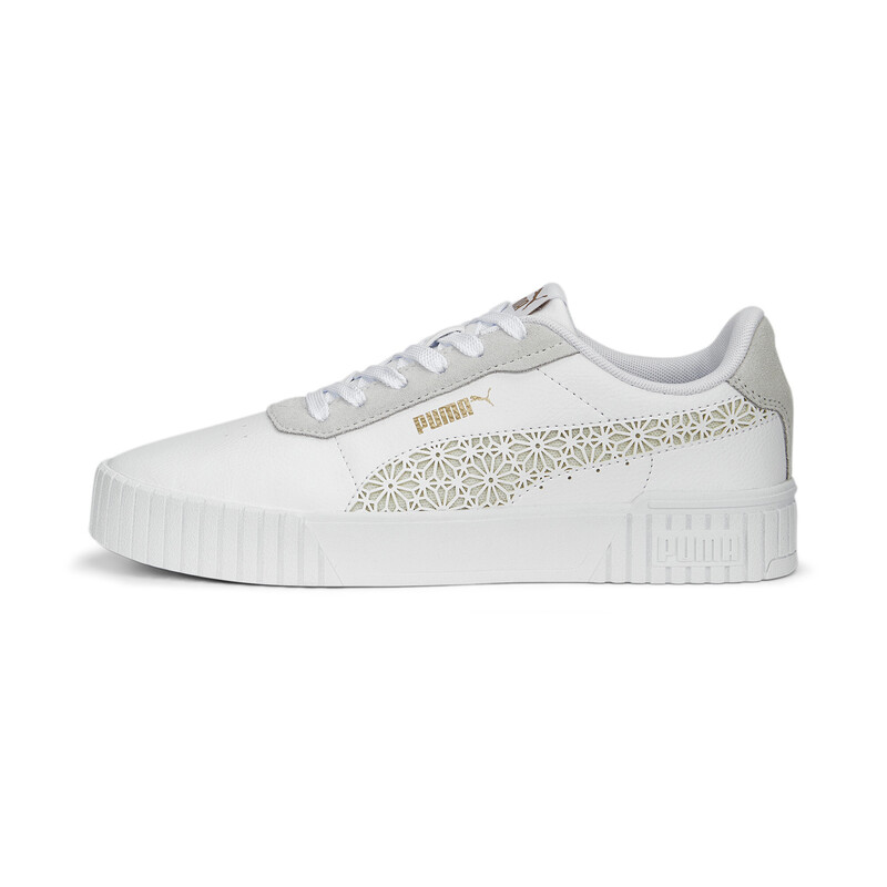 

Women's PUMA Carina 2.0 Laser Cut Sneakers, White/gold