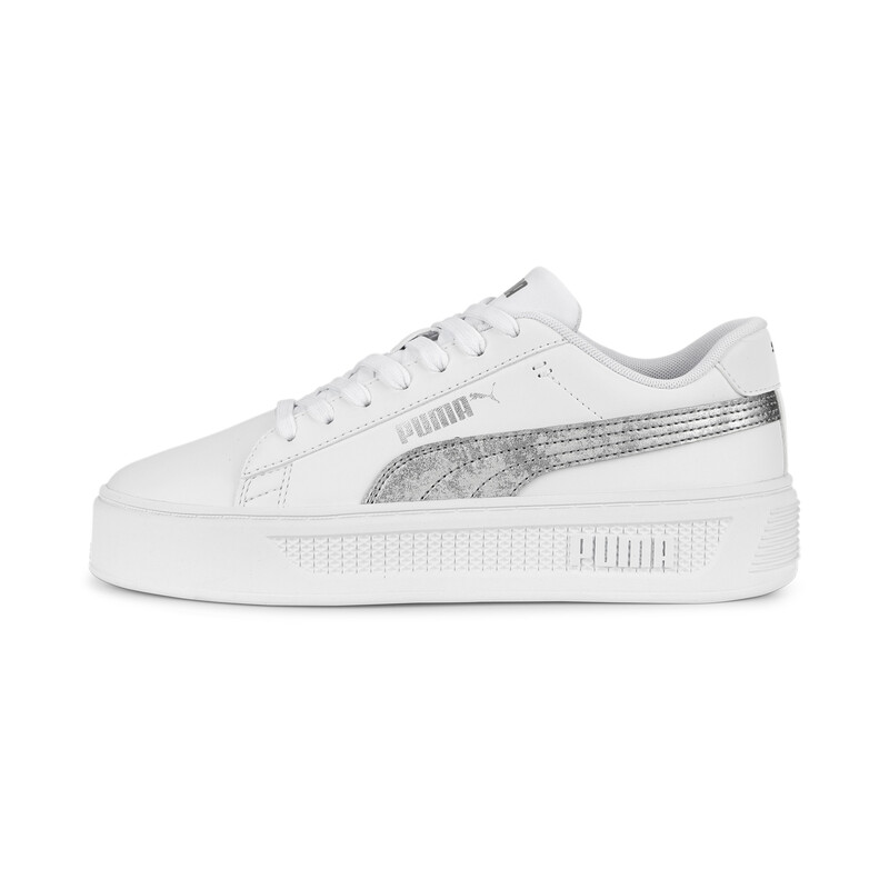 

Women's PUMA Smash Platform V3 Metallics Sneakers, White/silver