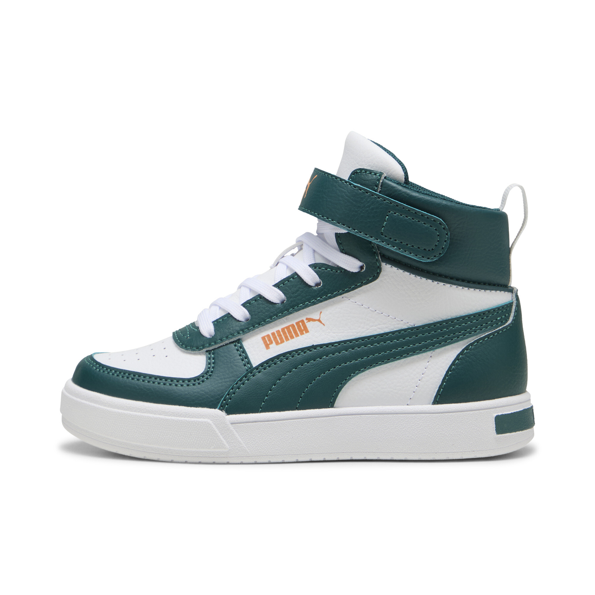 Puma Caven Mid Sneakers Kinder Schuhe | White/Varsity Green/Pumpkin Pie | Größe: 32.5