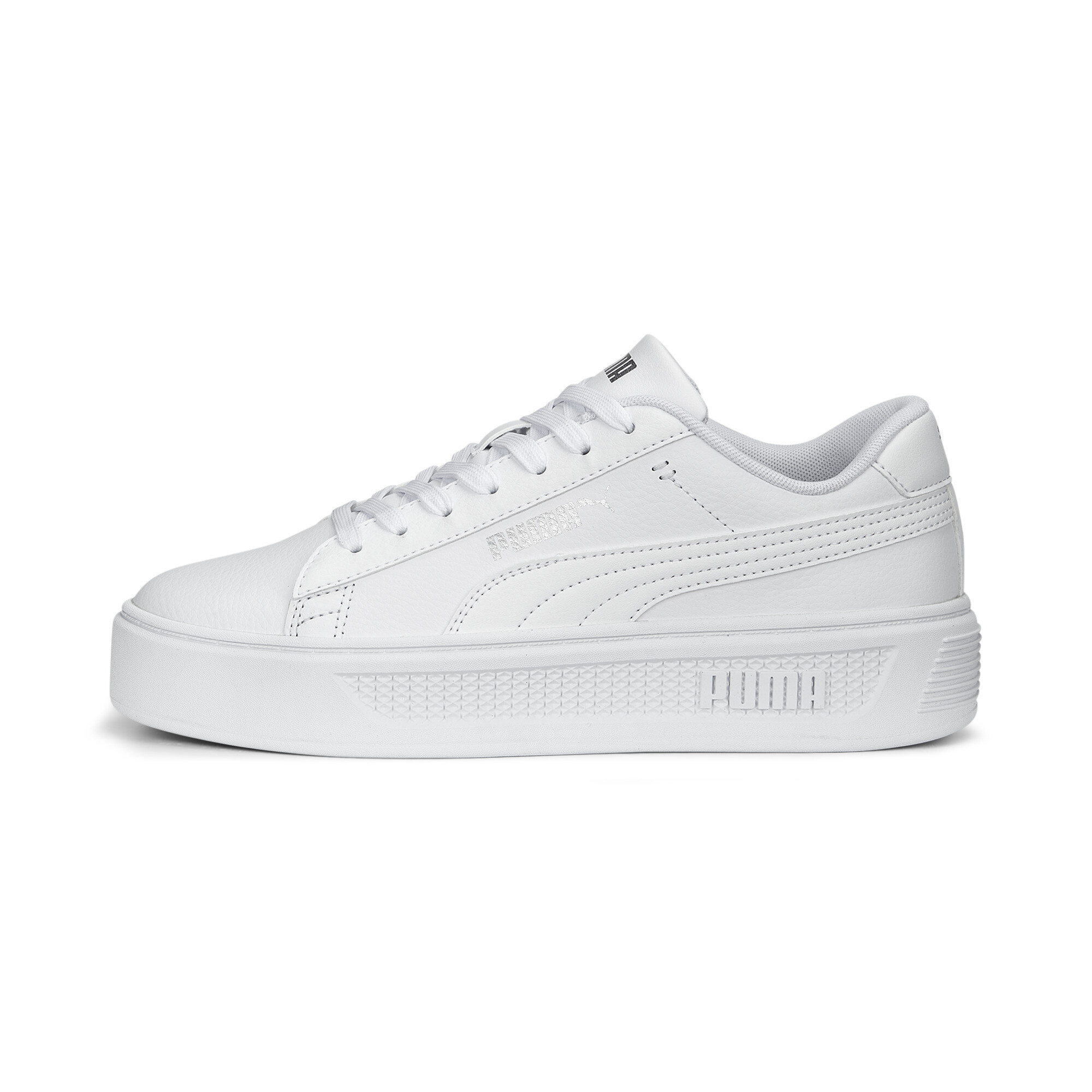 Puma Smash Platform v3 Sneakers Damen Schuhe | Mit Plain | White/Silver | Größe: 41