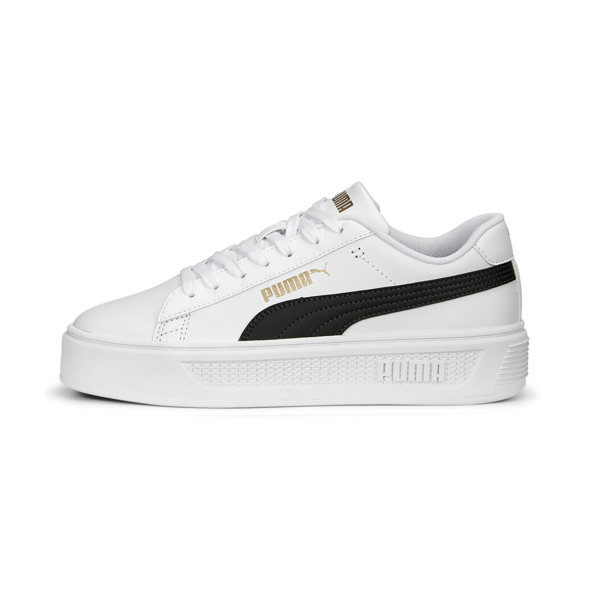 Puma Smash Platform v3 Sneakers Damen Schuhe | Mit Plain | White/Black/Gold | Größe: 39