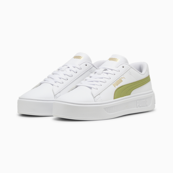Smash Platform v3 Sneakers Women, PUMA White-Calming Green-PUMA Gold, large-ZAF