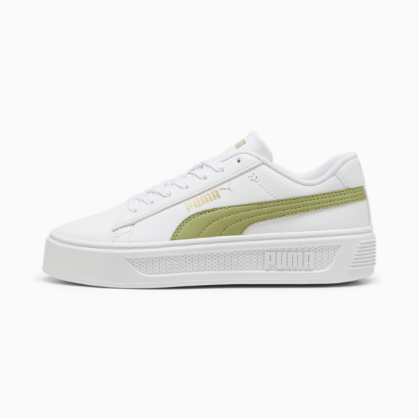 Smash Platform v3 Sneakers Women, PUMA White-Calming Green-PUMA Gold, large-ZAF