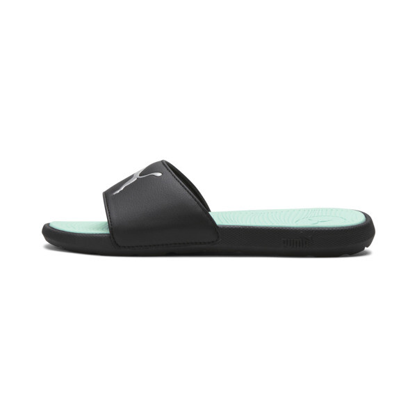 Puma Cool Cat 2.0 Womens Flat Slip-on Pool Slides In Black- Silver-fair Aqua