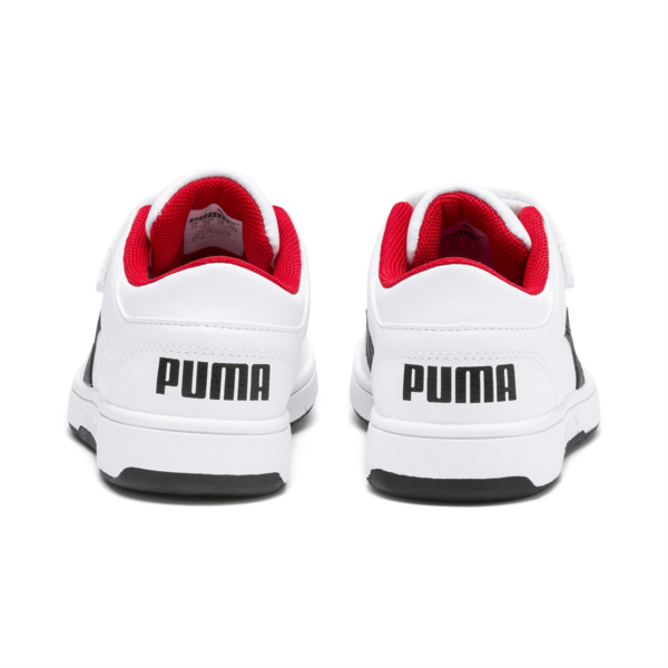 Zapatillas Puma Rebound Layup Lo SLV para niños ADP, Puma White-Puma Black-High Risk Red, large-ARG