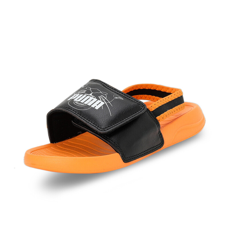 PUMA Popcat 20 Backstrap V1 Kid's Slides in White/Black/Orange size 8-Y