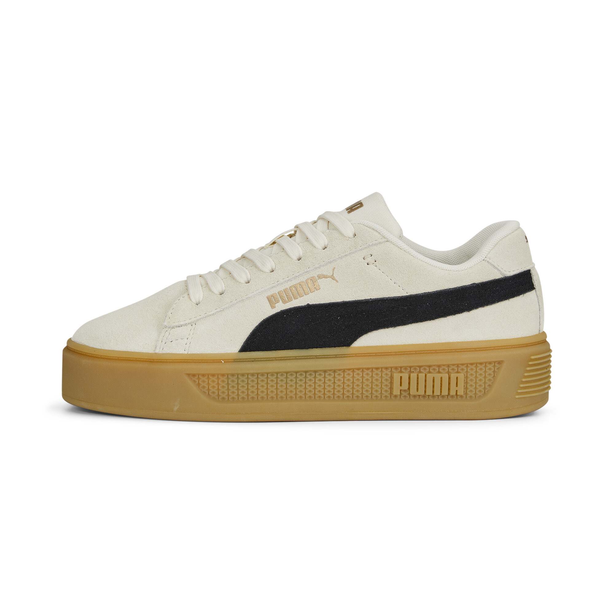 Puma Smash Platform V3 Suede Sneakers für Damen Schuhe | Mit Plain | Pristine/Black/Gold | Größe: 37