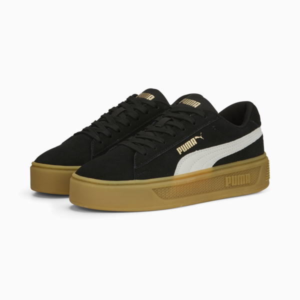 Tenis Smash Platform V3 Gamuza para mujer, PUMA Black-PUMA White-PUMA Gold, large-MEX