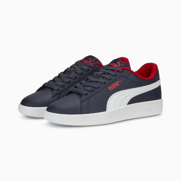 Smash 3.0 Leather Sneakers Youth, PUMA Navy-PUMA White-For All Time Red, large-MEX
