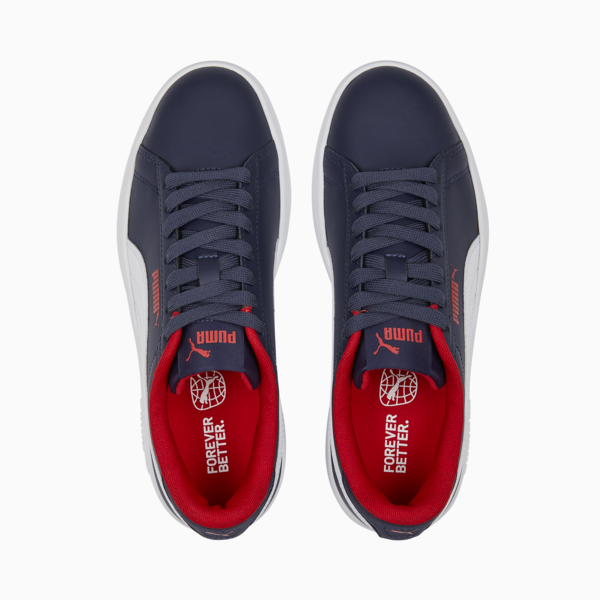 Smash 3.0 Leather Sneakers Youth, PUMA Navy-PUMA White-For All Time Red, large-MEX
