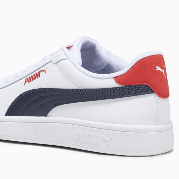 Smash 3.0 Leather Sneakers Youth, PUMA White-PUMA Navy-For All Time Red, large-MEX