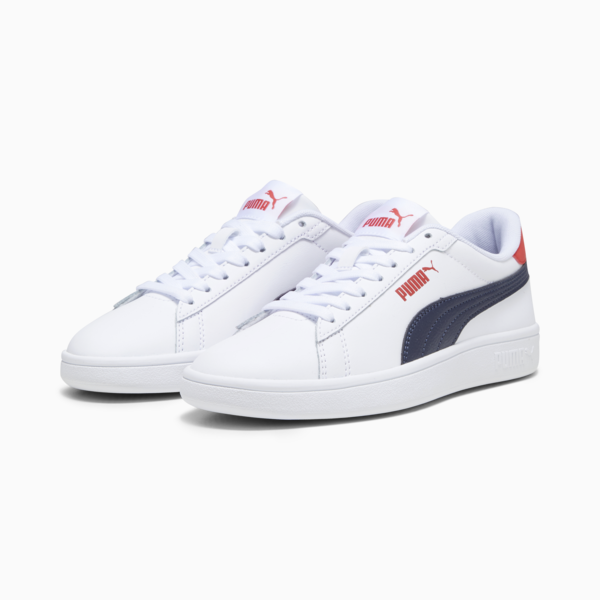 Smash 3.0 Leather Sneakers Youth, PUMA White-PUMA Navy-For All Time Red, large-MEX