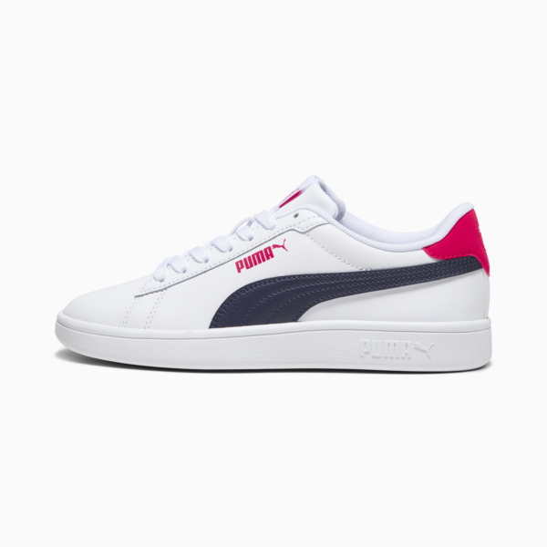 Smash 3.0 Leather Sneakers Youth, PUMA White-PUMA Navy-For All Time Red, large-MEX