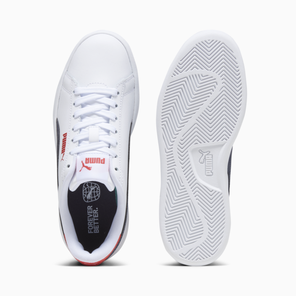 Smash 3.0 Leather Sneakers Youth, PUMA White-PUMA Navy-For All Time Red, large-MEX
