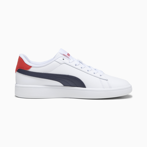 Smash 3.0 Leather Sneakers Youth, PUMA White-PUMA Navy-For All Time Red, large-MEX