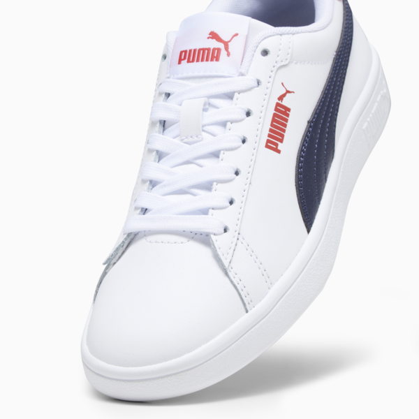 Smash 3.0 Leather Sneakers Youth, PUMA White-PUMA Navy-For All Time Red, large-MEX