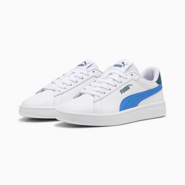 Tenis juveniles Smash 3.0, PUMA White-Hyperlink Blue-Cold Green, large-MEX