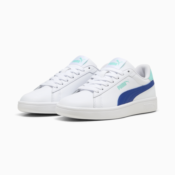Tenis juveniles Smash 3.0, PUMA White-Vivid Blue-Aquatic, large-MEX
