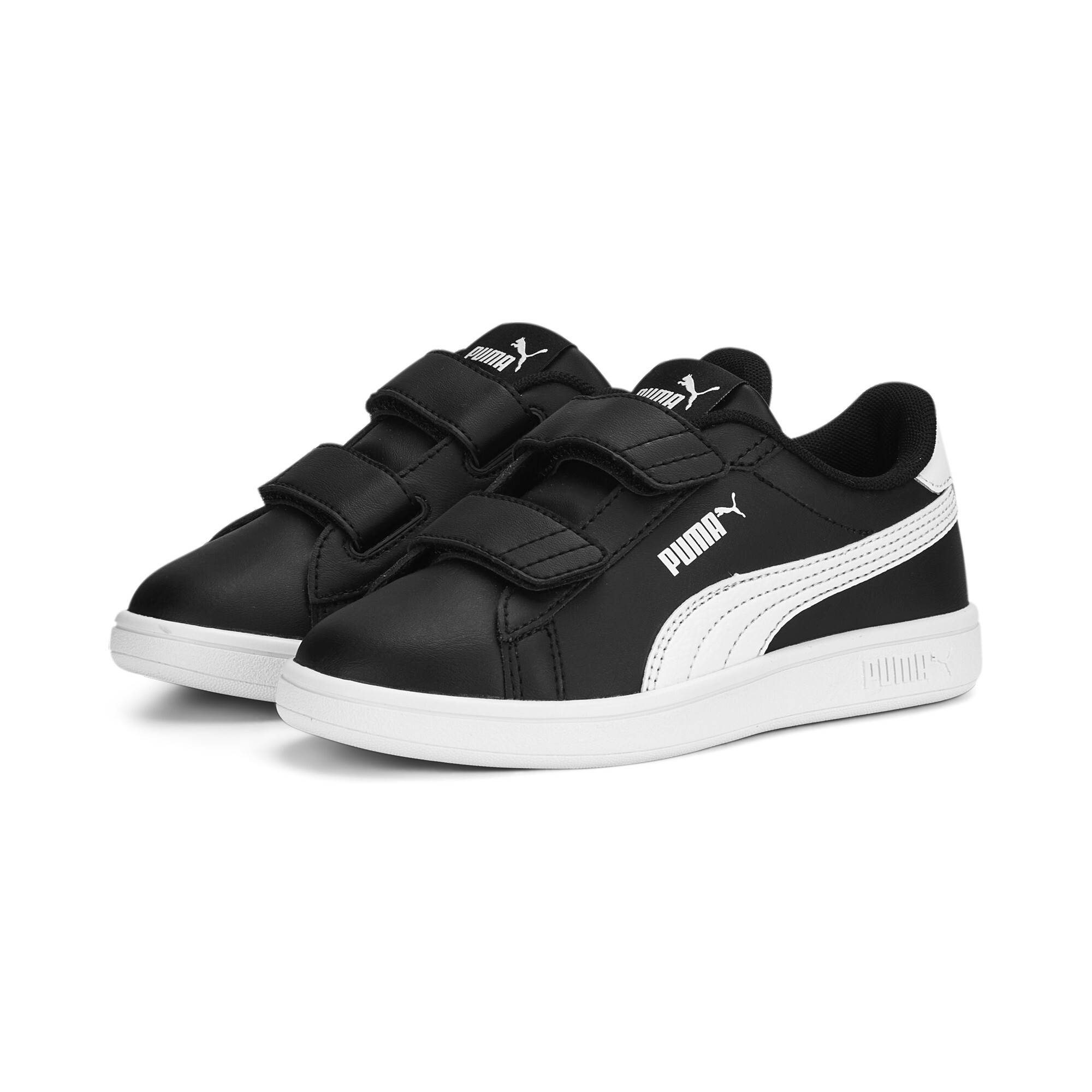 PUMA Smash 3.0 leren V sneakers, Zwart/Wit, Maat 34,5 thumbnail 6