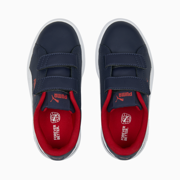Smash 3.0 Leather V Sneakers Kids, PUMA Navy-PUMA White-For All Time Red, large-MEX