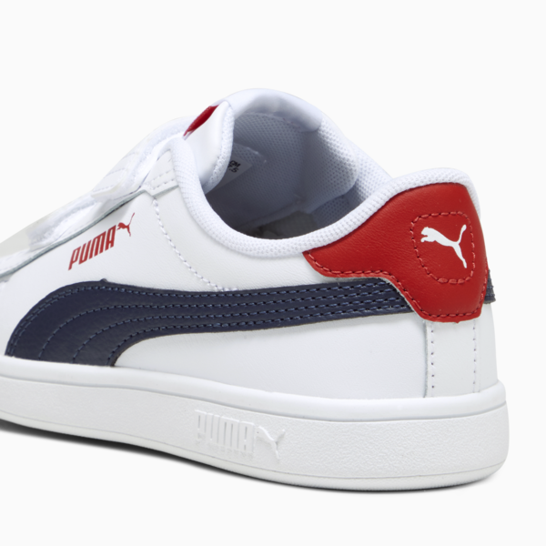 Smash 3.0 Leather V Sneakers Kids, PUMA White-PUMA Navy-For All Time Red, large-MEX