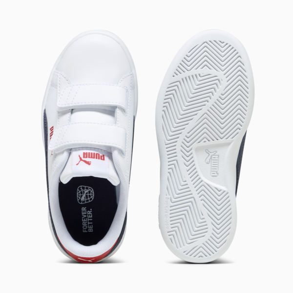 Smash 3.0 Leather V Sneakers Kids, PUMA White-PUMA Navy-For All Time Red, large-MEX