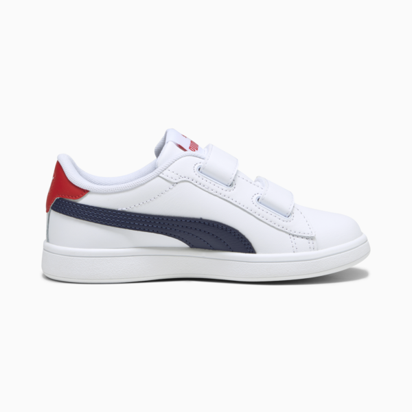 Smash 3.0 Leather V Sneakers Kids, PUMA White-PUMA Navy-For All Time Red, large-MEX
