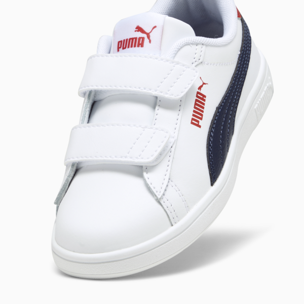 Smash 3.0 Leather V Sneakers Kids, PUMA White-PUMA Navy-For All Time Red, large-MEX