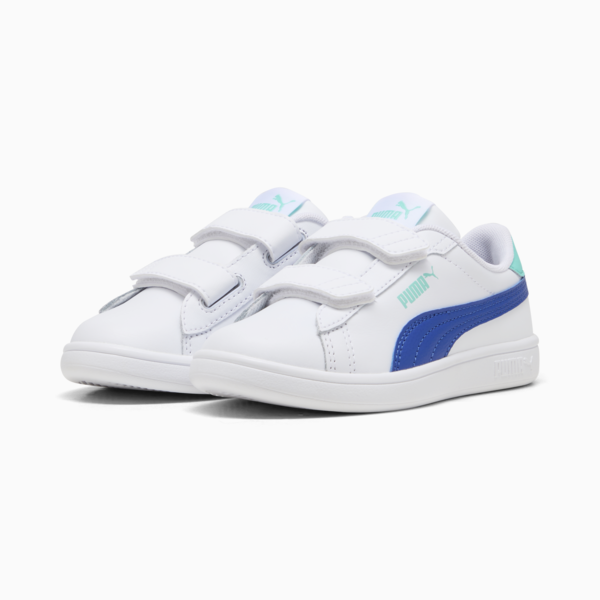 Tenis Smash 3.0 Leather V para niños, PUMA White-Vivid Blue-Aquatic, large-MEX