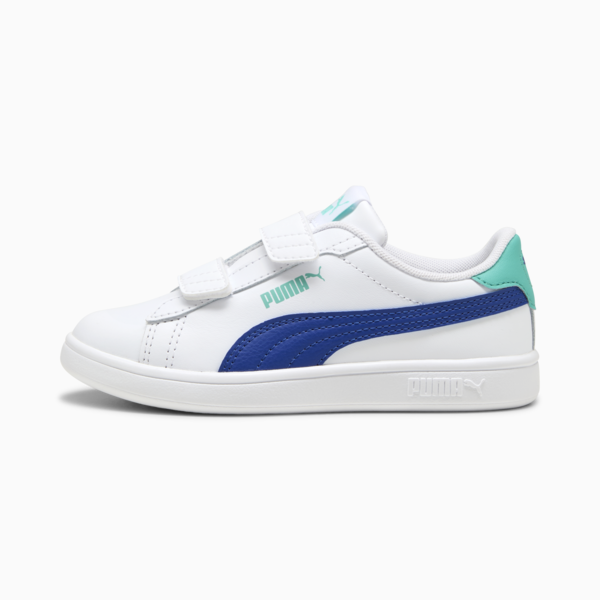 Tenis Smash 3.0 Leather V para niños, PUMA White-Vivid Blue-Aquatic, large-MEX