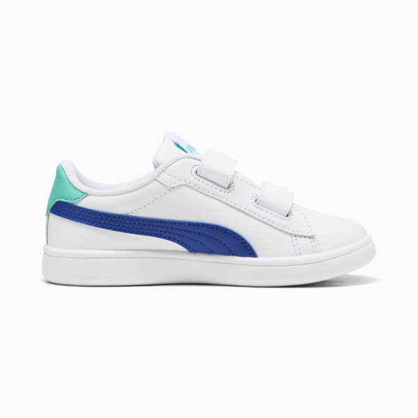 Tenis Smash 3.0 Leather V para niños, PUMA White-Vivid Blue-Aquatic, large-MEX