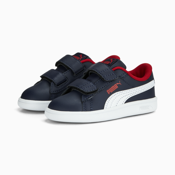 Smash 3.0 Leather V Sneakers Baby, PUMA Navy-PUMA White-For All Time Red, large-MEX