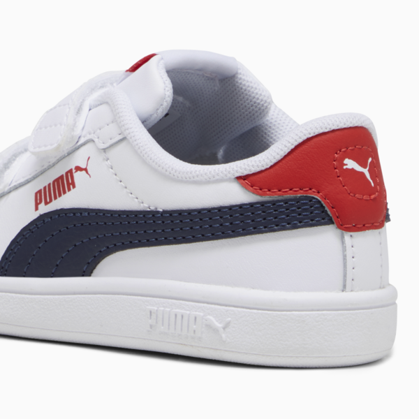 Smash 3.0 Leather V Sneakers Baby, PUMA White-PUMA Navy-For All Time Red, large-MEX