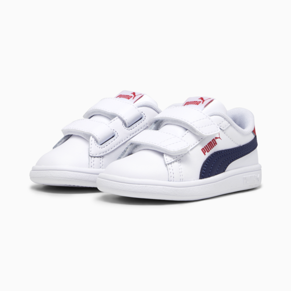 Smash 3.0 Leather V Sneakers Baby, PUMA White-PUMA Navy-For All Time Red, large-MEX