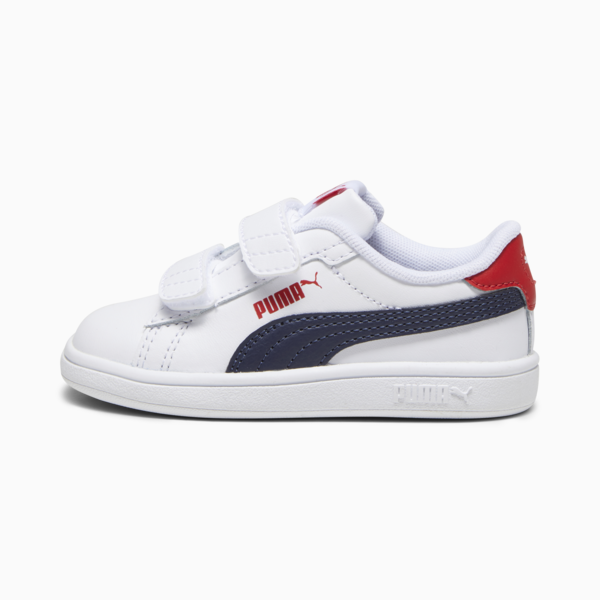 Smash 3.0 Leather V Sneakers Baby, PUMA White-PUMA Navy-For All Time Red, large-MEX