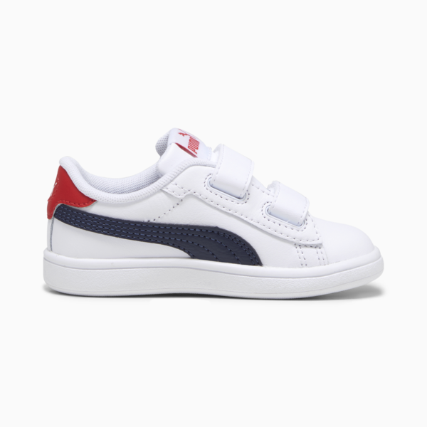 Smash 3.0 Leather V Sneakers Baby, PUMA White-PUMA Navy-For All Time Red, large-MEX