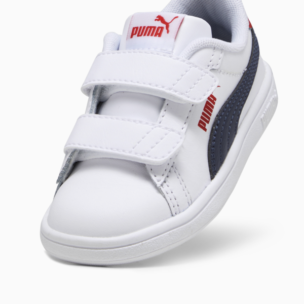 Smash 3.0 Leather V Sneakers Baby, PUMA White-PUMA Navy-For All Time Red, large-MEX
